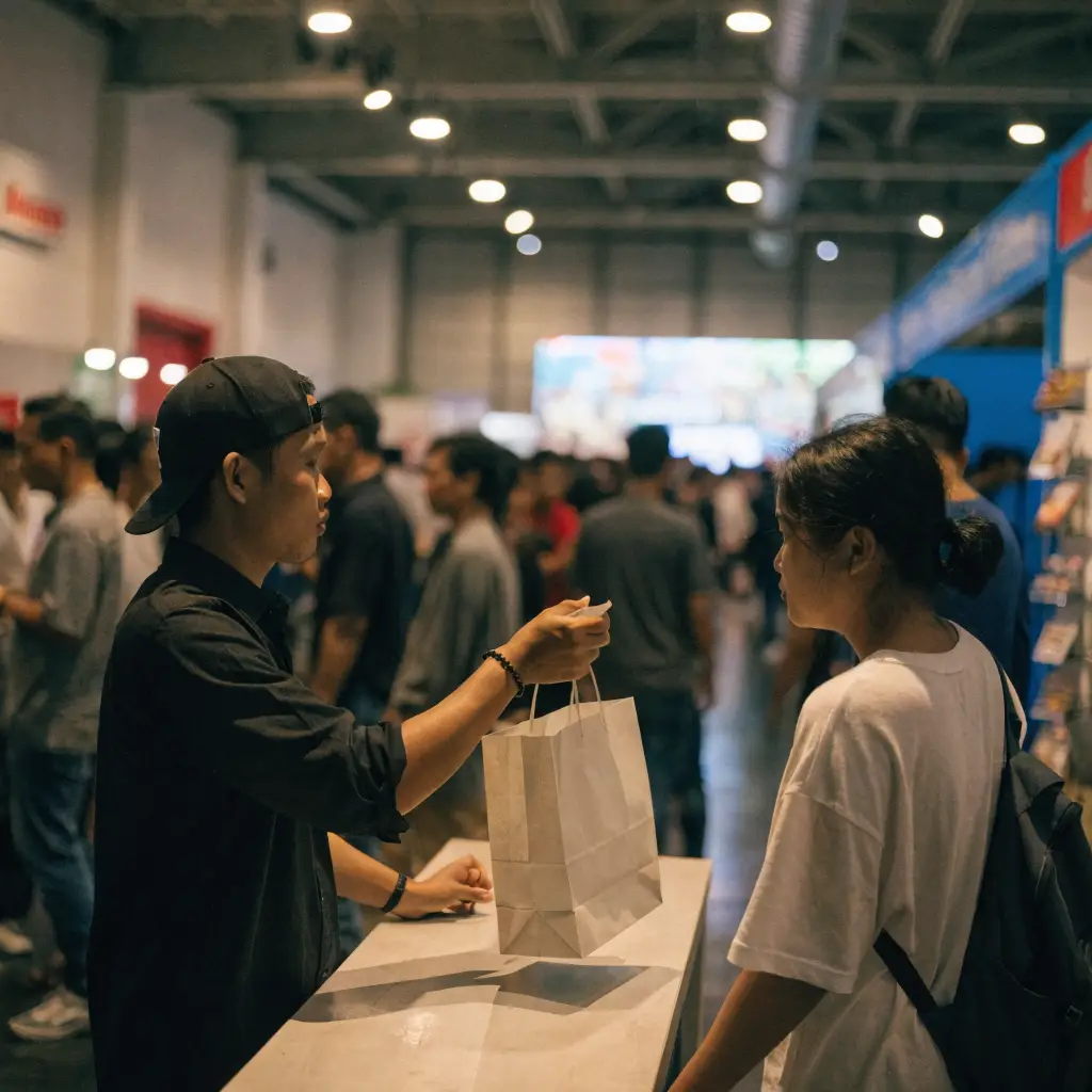 Vendor at a Malaysian exhibition booth